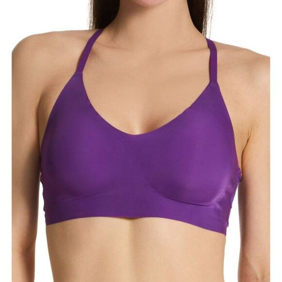 Maidenform Pure Comfort V-Neck Lace-Racerback Bralette Plum Size Medium - Picture 2 of 5